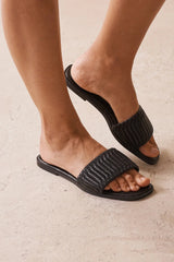 Marcelina Metallic Slides Black