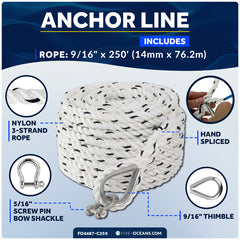 9/16" x 250' Premium 3-Strand Nylon Anchor Line - FO4487-C250 - Five Oceans