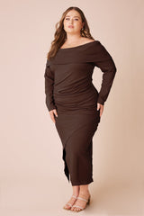 Megan Off Shoulder Midi Dress Brown