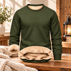 Men's Fitted Crewneck Fleece Lined Sweatshirt, Wind Resistant Polyester Athletic Pullover, Casual Fashion Active Tops
