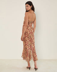 Alette Halterneck Maxi Dress in Chiffon Rusty Flower