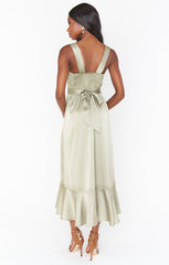 Claire Midi Dress ~ Moss Green Luxe Satin