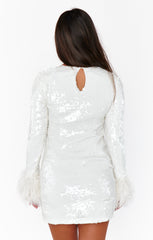 Priscilla Mini Dress ~ White Sequins with Fringe