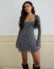 Bindara Mini Dress in Pretty Petal Flock Dark Grey