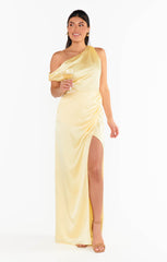 Jodie Dress ~ Pale Yellow Luxe Satin