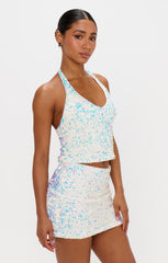All Night Skort ~ White Sparkle Sequins