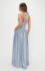 Eliza Maxi Dress ~ Steel Blue Luxe Satin