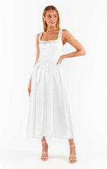 Nina Midi Dress ~ White Rose Satin