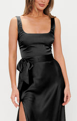 Lana Maxi Dress ~ Black Luxe Satin