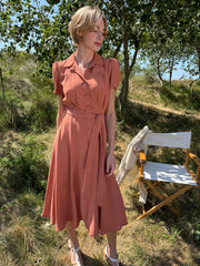 1940s Shirt-Waister Dress - Burnt Peach