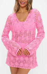 Vacay Mini Coverup ~ Bubblegum Pink Crochet