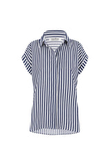 Clem Cotton Striped Top Navy and White