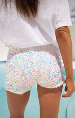 Ziggy Shorts ~ White Sparkle Sequins