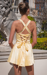 Abigail Mini Dress ~ Pale Yellow Taffeta