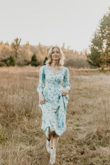 Prairie Dress in Blue Cloud Rose Challis