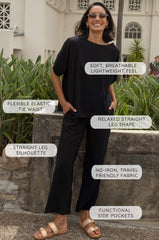 Gemma Straight Leg Tie Waist Pants Navy