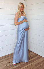 Taylor Tube Maxi Dress ~ Steel Blue Luxe Satin
