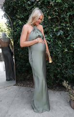 Jasmine Halter Maxi Dress ~ Deep Sage Luxe Satin