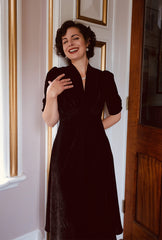 1930s Ivy Velvet Dress - Liquorice