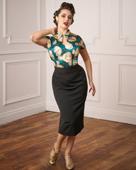 1940s Luxe Keyhole Blouse - Celestial Bloom
