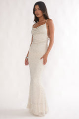 Emillia Strappy Open Back Maxi Dress Sequin Ivory