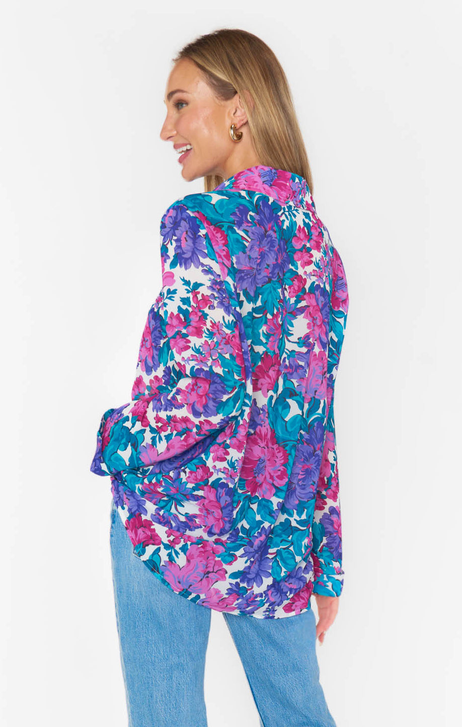 Smith Button Down ~ Magenta Blooms