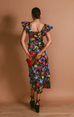Lindsay Midi Dress ~ Charm Peony Black Luxe Satin