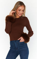Fran Top ~ Chocolate Rib with Faux Fur