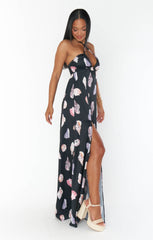 Milos Maxi Dress ~ Black Shell Luxe Satin