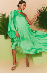 Rhea One Shoulder Dress ~ Kiwi Luxe Satin