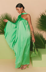 Rhea One Shoulder Dress ~ Kiwi Luxe Satin