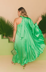 Rhea One Shoulder Dress ~ Kiwi Luxe Satin