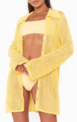 Button Up Coverup ~ Yellow Crochet