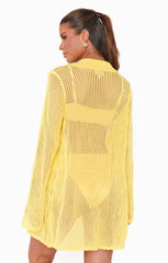 Button Up Coverup ~ Yellow Crochet