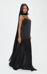 Dalia Maxi Dress ~ Black Luxe Satin
