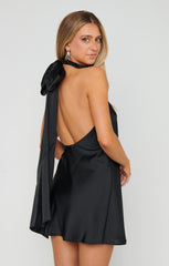 Lisa Mini Dress ~ Black Luxe Satin