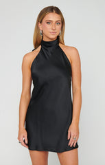 Lisa Mini Dress ~ Black Luxe Satin