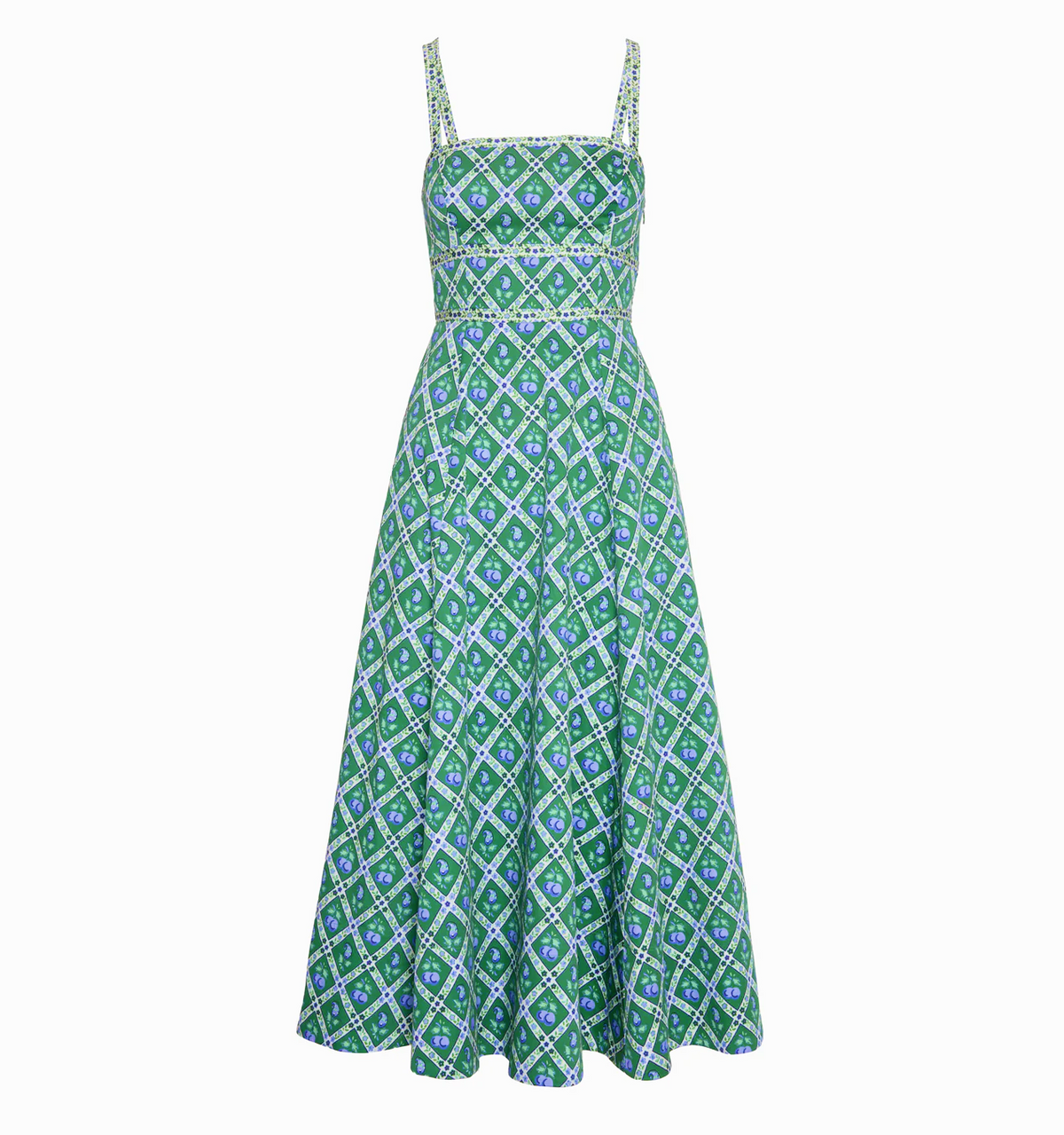 The Margot Dress - Diamond Cherries Grass Green