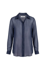 Maribelle Sheer Long Sleeve Top in Navy