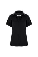 Tia Short Sleeve Cotton Top in Black