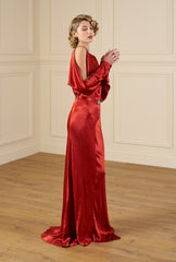 1930s Siren Evening Gown - Rust Satin