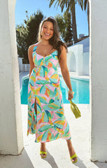 Mina Midi Dress ~ Tropicana Burst Luxe Satin