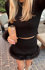 Fran Mini Skirt ~ Black Knit with Faux Fur
