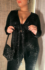 Martina Wrap Jumpsuit ~ Midnight Glitz Sequins