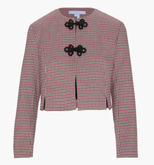 The Aubriella Jacket - Burgundy Holmes Houndstooth