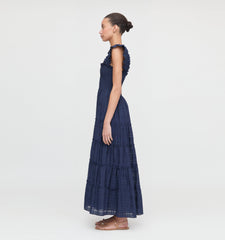 The Ellie Maxi Nap Dress - Navy Sheer Plaid