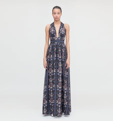 The Renee Dress - Black Floral Block Stripe