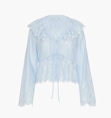 The Zoya Top - Powder Blue with White Embroidery