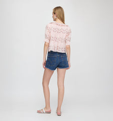 The Camri Top - Pink Floral Vine Scallop