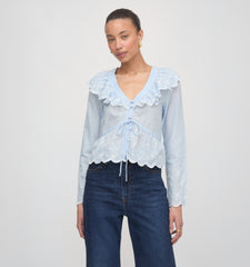 The Zoya Top - Powder Blue with White Embroidery